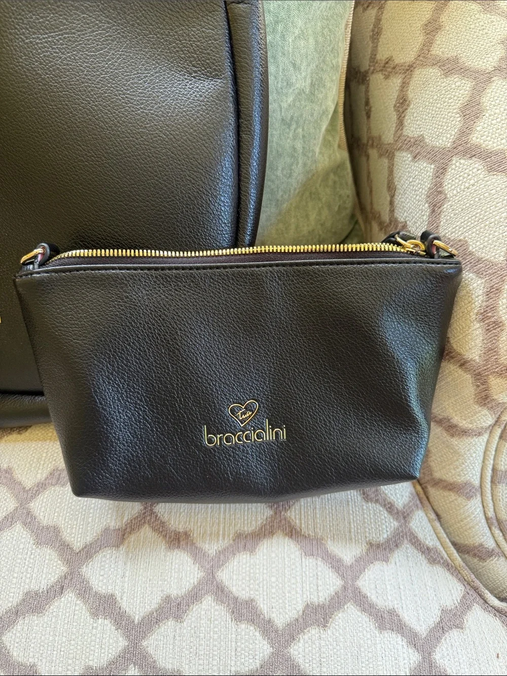 Braccialini Black Pebbled Leather Hobo with Matching Pouch-gorgeous!!